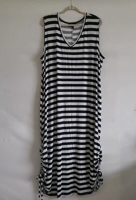 Vestido recto Lane Bryant para mujer azul blanco rayas horizontales sin mangas cuello en V 22 Foto 1 de 4