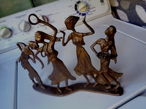Vintage Brass Bronze Sculpture 4 Dancing Women 12” X 9” - Picture 1 of 12