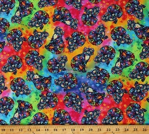 Cotton Cats Rainbow Multi-Color Animals Flowers Fabric Print by the Yard D187.11 - Picture 1 of 1