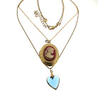 Vintage Cameo Locket Purple Crystal Heart Pendant Necklace Gold Tone