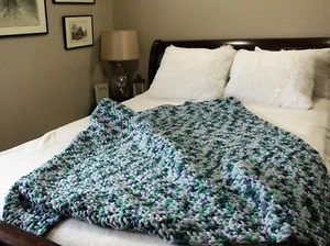 Handmade Large Chenille Blanket Throw, Handmade Afghan, Chunky Crochet Blanket, - Picture 1 of 9