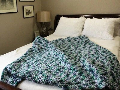 Handmade Large Chenille Blanket Throw, Handmade Afghan, Chunky Crochet Blanket, - Image 1 of 4