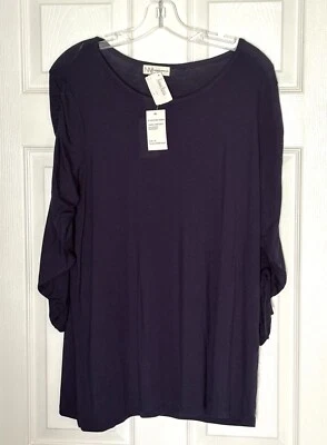 Blusa Top NEIMAN MARCUS Mujer Azul Marino Viscosa Spandex Talla 1X Nueva con Etiquetas Foto 1 de 4