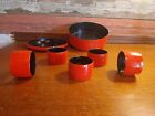 Set of 5 OTO Japan Red Napkin Rings in Tin Container ~ Vintage