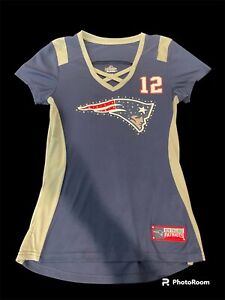New England Patriots Tom Brady Majestic Jersey Shirt Womens Small Blue w/ Bling