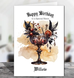 Personalisierte Geburtstagskarte Gothic Orange Cocktail Hochglanz - Größe wählbar - Bild 1 von 4