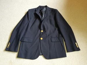 Boys Jacket-LANDS' END-navy wool blend lined button blazer collared-18 - Picture 1 of 5