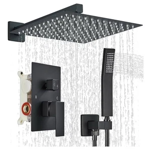 NUEVO sistema de ducha de lluvia de lujo de 12” con rociador de mano negro mate montado en la pared - Imagen 1 de 5