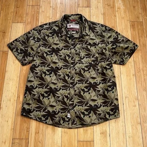 Iron And Resin Shirt Mens XL Brown Green Short Sleeve Button Up Hawaiian Floral - Picture 1 of 11