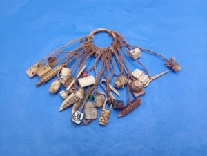 Japanese Japan Carved Wood Charms on a Ring Netsuke Sash Embellishments Antique - Picture 1 of 4