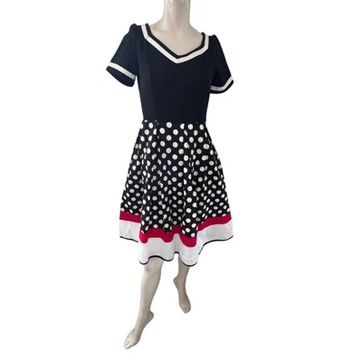 Polka Dot Dress Fit and Flare 50's Sailor Style Swing Party Dance Dress S Fun - Image 1 of 4