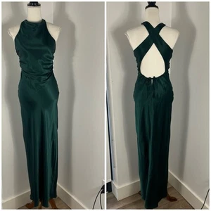 Reformation Anaiis Silk Maxi Dress 2 Forest Green - Picture 1 of 10