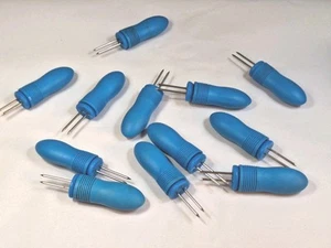 Corn On The Cob Holders 6 Pair BLUE Rubber Type Cover LARGE Colorful Fun - Picture 1 of 10