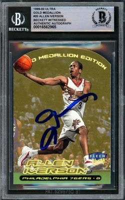 Allen Iverson Auto 1999-00 Fleer Ultra Gold Medallion Card 20 76ers Beckett Wit - Image 1 of 2