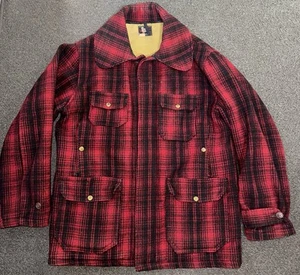 50s Woolrich Wool Mackinaw Red Buffalo Plaid Lined Hunting Jacket W/Pouch 42 503 - Picture 1 of 13