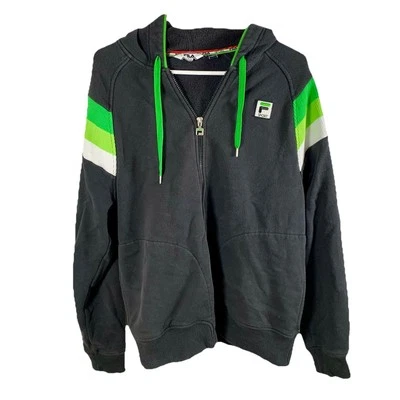 Sudadera con Capucha De Colección Fila Sport Cremallera Completa Hombres Talla M Negra Verde Lima Retro Foto 1 de 4