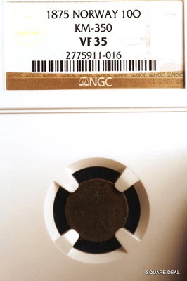 1875 NGC Vf35 Norway KM-350 "Key-Date" Ten Ore #E0847 - Image 1 of 3