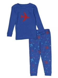 Boys Pajama Set Blue & Red Airplane Jet PJ, Cotton Leveret Size 5T Kids Boys New - Picture 1 of 1