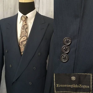 Ermenegildo Zegna Men's Double Breasted Button Blazer Blue 40-42 Italy Wool - Picture 1 of 23
