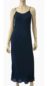 SUSAN BECKER sz S Navy Silk Crepe Lined Maxi Slip Dress NEW WITH TAGS - Picture 1 of 5
