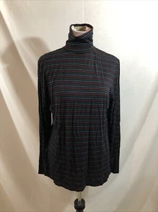 Cuddl Duds Black Long Sleeve Turtleneck, Multi Colored Stripes - Womens XL - Picture 1 of 3