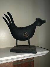 Antique Primitive UNIQUE Metal Rustic Country Rooster Wood Base 12x12 ❤️tw11j