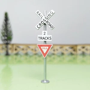 2 x HO scale railroad warning sign yield crossing 2 TRACKS sign trackside #CY2T - Picture 1 of 5