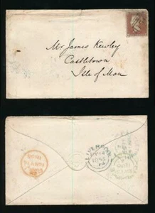 ISLE of MAN 1855 INCOMING LIVERPOOL CASTLETOWN BLUE CAMBRIDGE GREEN LONDON RED - Picture 1 of 4