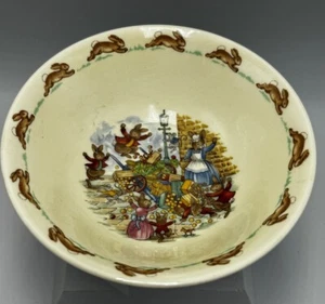Vintage Royal Doulton Bunnykins 6" Bowl "Toppling the Fruit Cart" - Picture 1 of 8