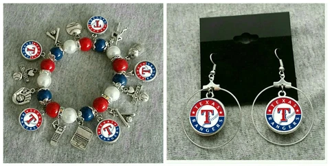 Texas Rangers earring and bracelet set Cover