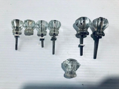 7 Antique Glass Drawer Knobs Pulls Cover