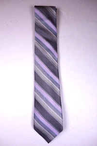 RYAN SEACREST Purple & Gray Stripe 100% Silk Classic Width Neck Tie NEW - Picture 1 of 2
