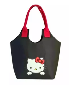 Korean Style Hello Kitty Felt Tote/Book Bag Classic Red Bow Womens Purse New 15" - Picture 1 of 5