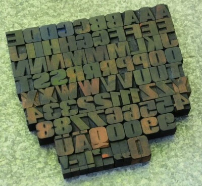 a-z + 0-9 alphabet Art Deco letterpress wood printing blocks wooden type o|d - Image 1 of 2