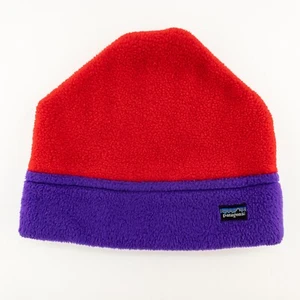 Patagonia Unisex Large Vintage Fleece Beanie Ski Winter Hat Made in USA Red Purp - Picture 1 of 14