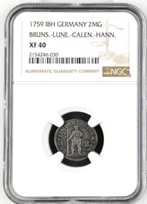 1759 German State Brunswick Luneburg Calenberg Wildman 2 Mariengroschen NGC XF40 - Image 1 of 2
