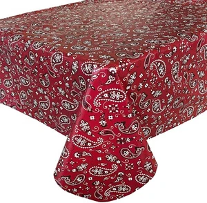 Americana Vinyl Tablecloth Picnic Bandana Paisley Style BBQ Red Asst. Size New - Picture 1 of 3