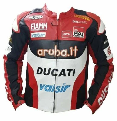 DUCATI RED LEATHER JACKET MOTORBIKE MOTORCYCLE BIKER RACING LEDER CE ARMOURED - Imagem 1 de 4