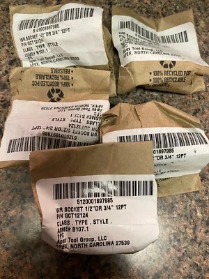 5 Pcs. New Armstrong 1/2" DR 3/4" Sockets 12 Point  NSN # 5120-00-189-7985 - Image 1 of 4