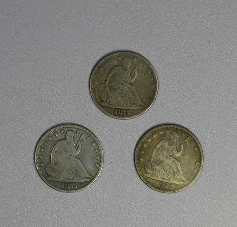 Lot Of Three Seated Liberty Half Dollars  1875  1875 S   1858 S  free shipping Cover