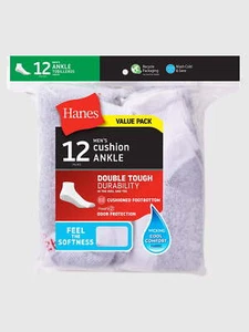 Hanes Men's Double Tough Durability Big & Tall Ankle Socks, 12-Pack - Picture 1 of 4