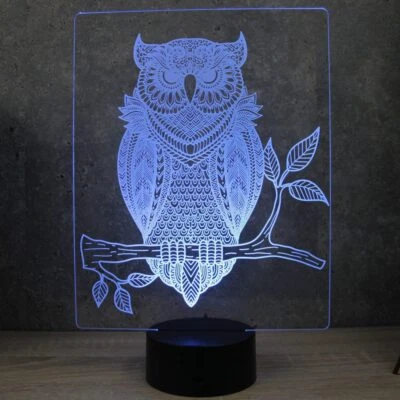 JNB-MAKER Lampe de chevet veilleuse 3D Hibou Chouette avec télécommande - Cadeau annive...
