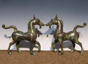 a Pair Collectable Unique Chinese Copper Bronze Horse Statues - Picture 1 of 9