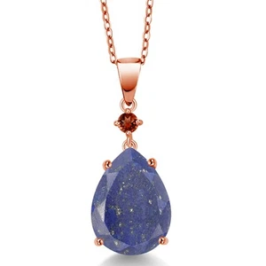 18K Rose Gold Plated Silver Blue Lapis and Garnet Pendant Necklace For Women - Picture 1 of 3