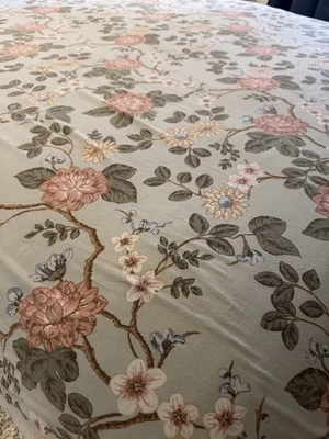 100 % Cotton Queen Duvet Tapestry Floral Green Ivory Pink EASY FULL ZIPPER EUC - Image 1 of 4