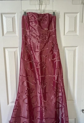 VTG Y2K Jessica McClintock Pink Strapless Gown Prom Dress Embroidered Floral 8 - Image 1 of 4