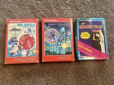 Lote de juegos Intellivision Sea Battle, Night Stalker, Mouse Trap Mattel 1980 de colección Foto 1 de 4