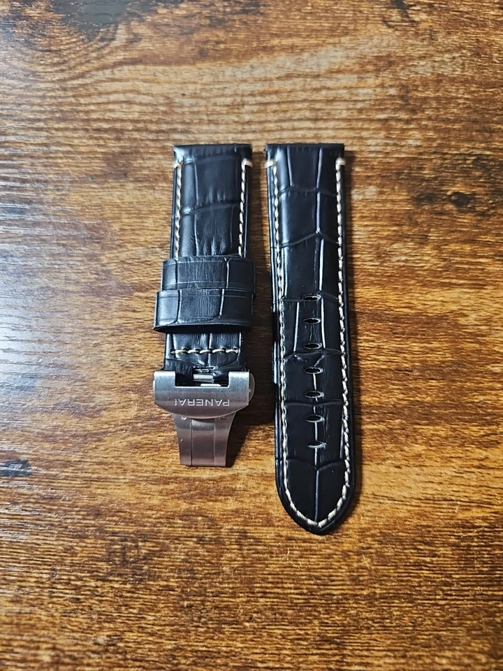 Panerai Watch 24/22mm OEM Black w/ Beigh Alligator Strap with Deployment Buckle  - Image 1 of 4