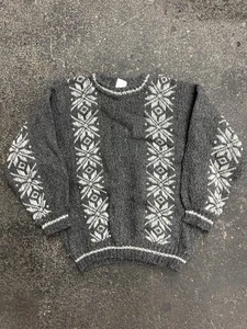 Ecuador Wool Sweater Heavy Knit Men’s Large Vintage Snowflake Winter Winter Gray - Picture 1 of 5