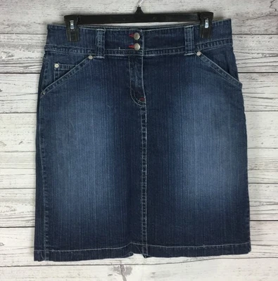 Falda vaquera elástica recta de mezclilla azul para mujer New York & Co talla 12 abertura trasera Foto 1 de 4